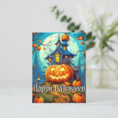 Schattige feestelijk spookhuis | Happy Halloween Briefkaart (Staand voorkant)