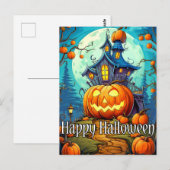 Schattige feestelijk spookhuis | Happy Halloween Briefkaart (Voorkant / Achterkant)
