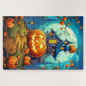 Schattige feestelijk spookhuis | Happy Halloween Legpuzzel (Horizontaal)