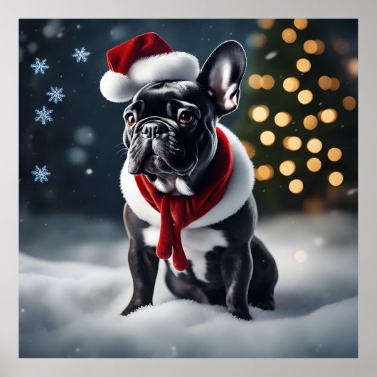 Schattige Feestelijke Kerst Franse Bulldog in Snow Poster (Voorkant)