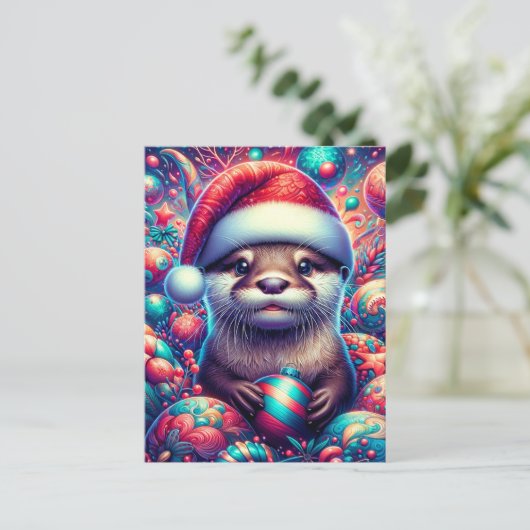 Schattige feestelijke kerstotter briefkaart (Staand voorkant)