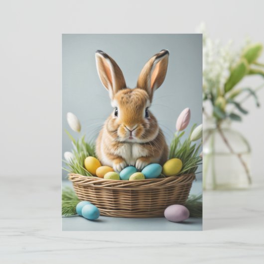 Schattige feestelijke kleine paashaas feestdagenkaart (Staand voorkant)