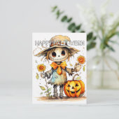 Schattige feestelijke kleine vogelverschrikker briefkaart (Staand voorkant)