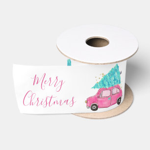 Schattige Feestelijke Vintage Roze Auto Aqua Kerst Satijnen Lint