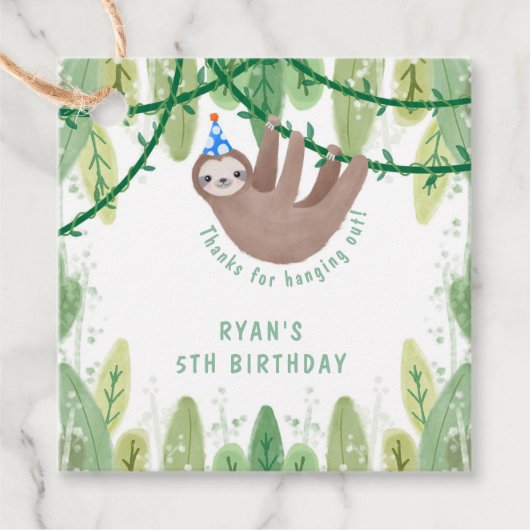 Schattige feestje luiaard blauw pet verjaardag bedankjes labels (Voorkant)