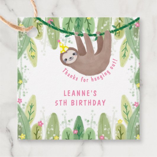 Schattige feestje luiaard geel pet verjaardag bedankjes labels (Voorkant)