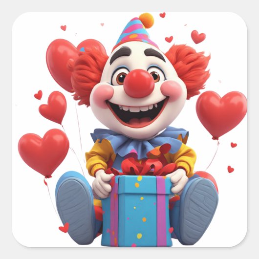 Schattige feestkabouter met hartballonnen 🤡 vierkante sticker (Voorkant)