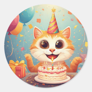Schattige Feestkat Cute Verjaardag Kitty Ontwerp Ronde Sticker