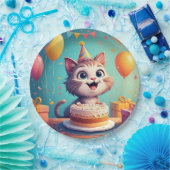 Schattige Feestkat met taart en ballonnen Papieren Bordje (Feest)