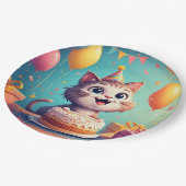 Schattige Feestkat met taart en ballonnen Papieren Bordje (Gekanteld)