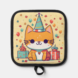 Schattige feestkat verjaardag, pannenlap