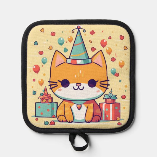 Schattige feestkat verjaardag,  pannenlap (Voorkant)