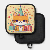 Schattige feestkat verjaardag,  pannenlap (Voorkant / Achterkant)