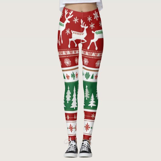 Schattige felrood groen kersttrui leggings (Voorkant)