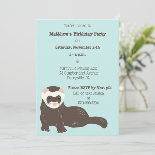 Schattige Ferret Mint Groen en Bruin Verjaardagsfe Kaart (Staand voorkant)