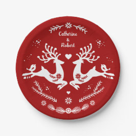 Schattige Festelijke Scandi Rode Witte Kerstherten Papieren Bordje