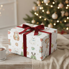 Schattige Festieve Bosdieren Kerstmis Cadeaupapier