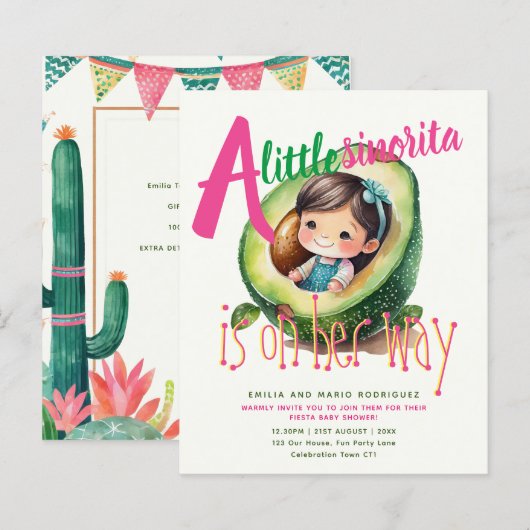 Schattige Fiesta Meisje Baby shower Sinorita BUDGE (Voorkant / Achterkant)