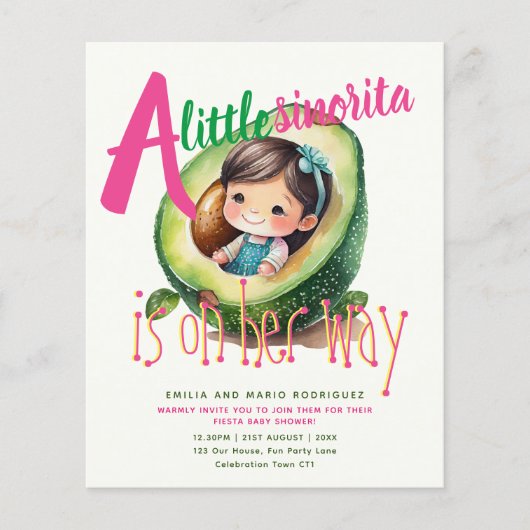 Schattige Fiesta Meisje Baby shower Sinorita BUDGE (Voorkant)