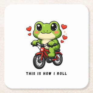 Schattige Fietsende Kikker Kawaii Kikker Fiets K Kartonnen Onderzetters