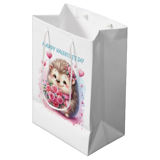 Schattige fijne Valentijnsdag egel Medium Cadeauzakje (Voorkant Gekanteld)