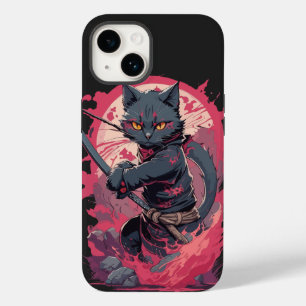 Schattige Fire Splash Black Ninja Cat Warrior Case-Mate iPhone 14 Hoesje