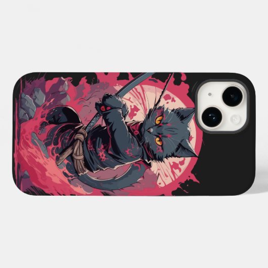 Schattige Fire Splash Black Ninja Cat Warrior Case-Mate iPhone Case (Achterkant (horizontaal))