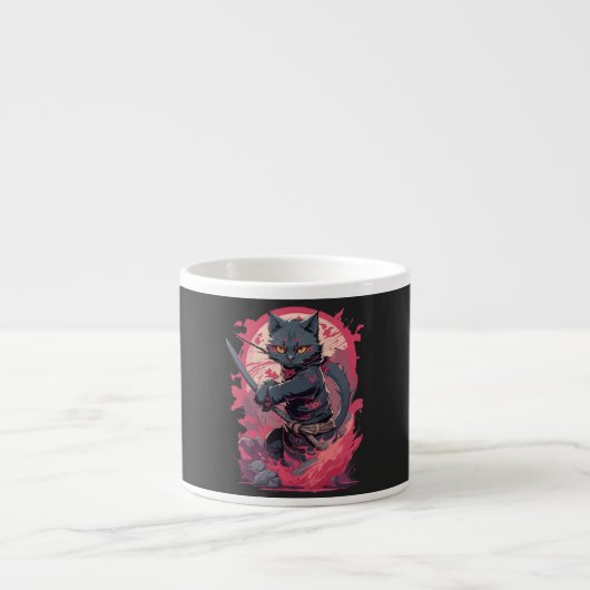 Schattige Fire Splash Black Ninja Cat Warrior Espresso Kop (Voorkant)
