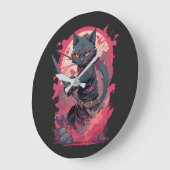 Schattige Fire Splash Black Ninja Cat Warrior Grote Klok (Hoek)