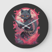 Schattige Fire Splash Black Ninja Cat Warrior Grote Klok (Voorkant)