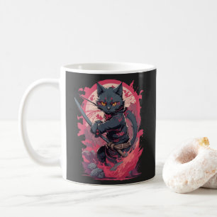 Schattige Fire Splash Black Ninja Cat Warrior Koffiemok