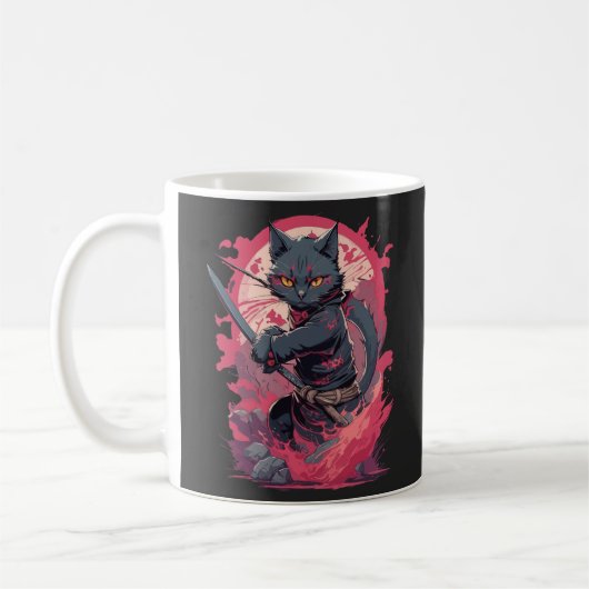 Schattige Fire Splash Black Ninja Cat Warrior Koffiemok (Links)