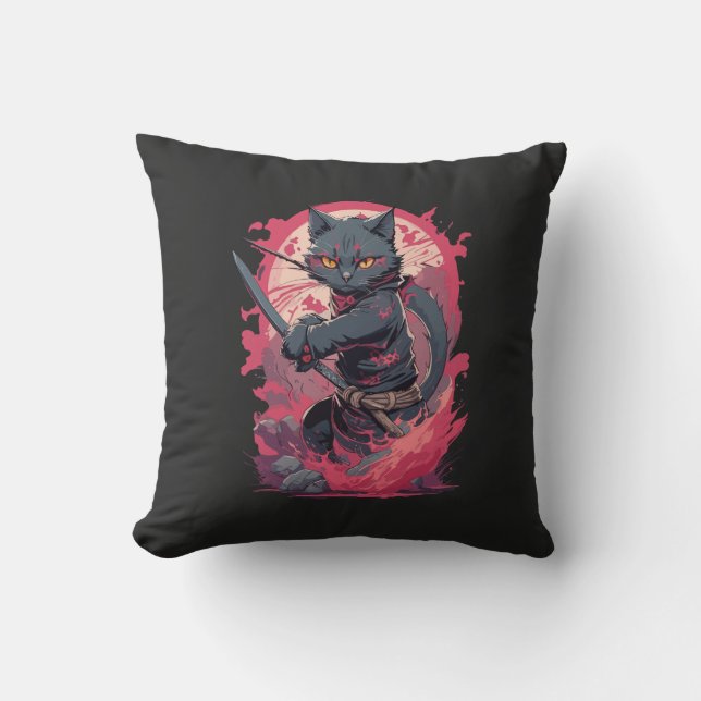 Schattige Fire Splash Black Ninja Cat Warrior Kussen (Voorkant)