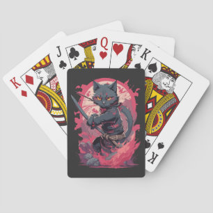Schattige Fire Splash Black Ninja Cat Warrior Pokerkaarten