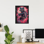 Schattige Fire Splash Black Ninja Cat Warrior Poster (Thuiskantoor)