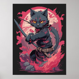 Schattige Fire Splash Black Ninja Cat Warrior Poster