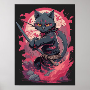 Schattige Fire Splash Black Ninja Cat Warrior Poster
