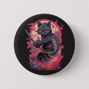 Schattige Fire Splash Black Ninja Cat Warrior Ronde Button 5,7 Cm
