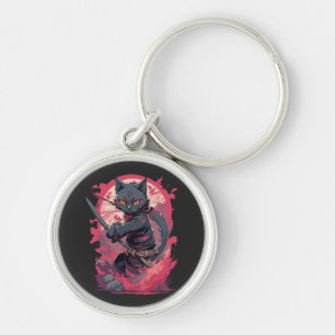 Schattige Fire Splash Black Ninja Cat Warrior Sleutelhanger