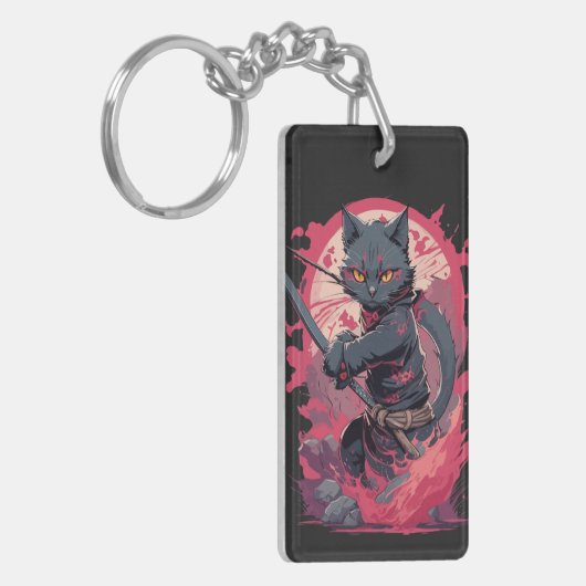 Schattige Fire Splash Black Ninja Cat Warrior Sleutelhanger (Voorkant Links)