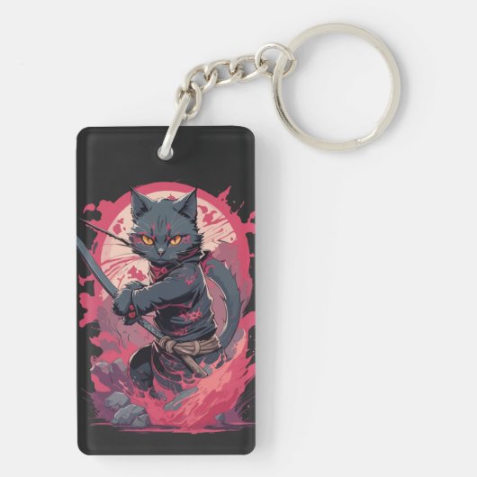 Schattige Fire Splash Black Ninja Cat Warrior Sleutelhanger (achterkant)