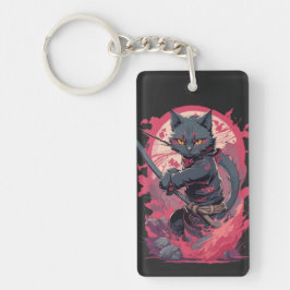 Schattige Fire Splash Black Ninja Cat Warrior Sleutelhanger