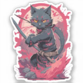 Schattige Fire Splash Black Ninja Cat Warrior Sticker (Voorkant)