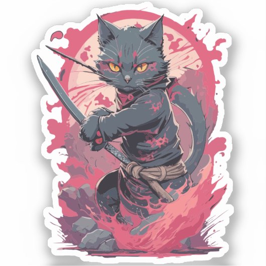 Schattige Fire Splash Black Ninja Cat Warrior Sticker (Voorkant)