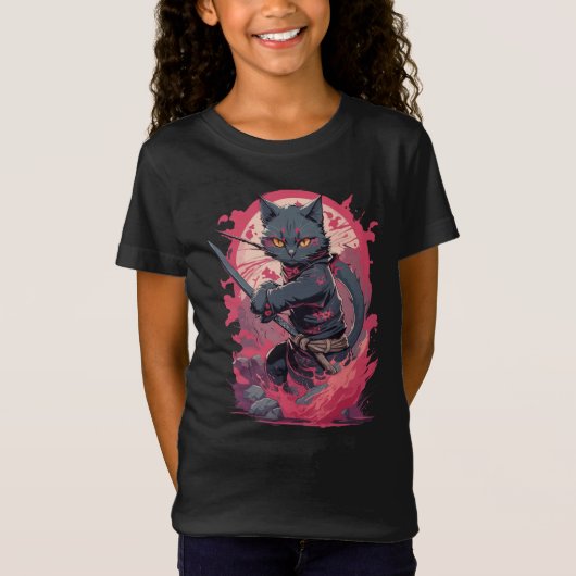 Schattige Fire Splash Black Ninja Cat Warrior T-shirt (Voorkant)
