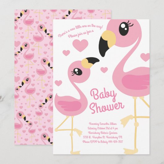 Schattige flamingo Baby shower tropisch strand roz Kaart (Voorkant / Achterkant)