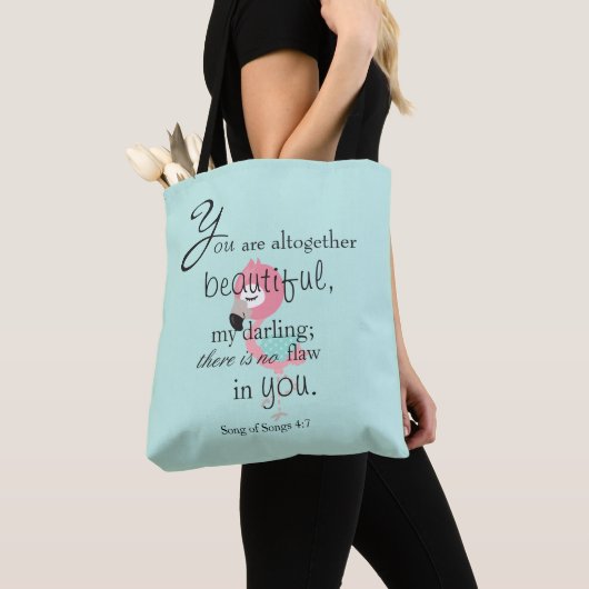Schattige Flamingo Bijbelvers Tote Bag (Dichtbij)