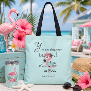 Schattige Flamingo Bijbelvers Tote Bag