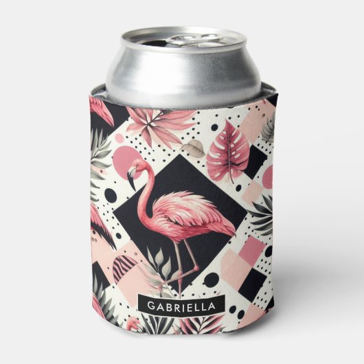 Schattige Flamingo Geometrisch Blikjeskoeler (Blikje Voorkant)
