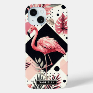 Schattige Flamingo Geometrisch iPhone 15 Case